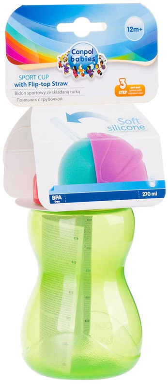 CANPOL BABIES gertuvė su šiaudeliu 12m+ 270ml 56/109 žalias