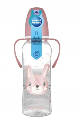 Canpolbabies CANPOL 11/845 Standartinis buteliukas su rankenomis 250ml CUTE ANIMALS rožinis
