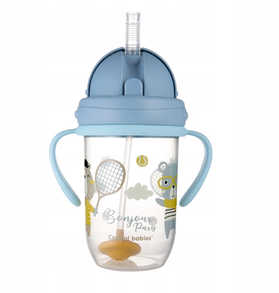 Canpolbabies CANPOL BABIES neišsipilanti gertuvė su šiaudeliu BONJOUR PARIS, 6m+, 270ml, mėlynos spalvos, 56/607_blu