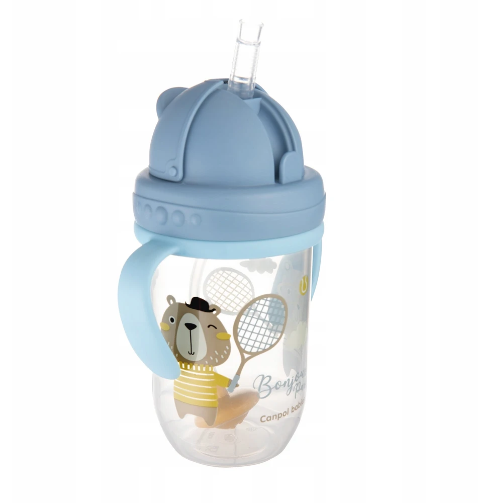 Canpolbabies CANPOL BABIES neišsipilanti gertuvė su šiaudeliu BONJOUR PARIS, 6m+, 270ml, mėlynos spalvos, 56/607_blu