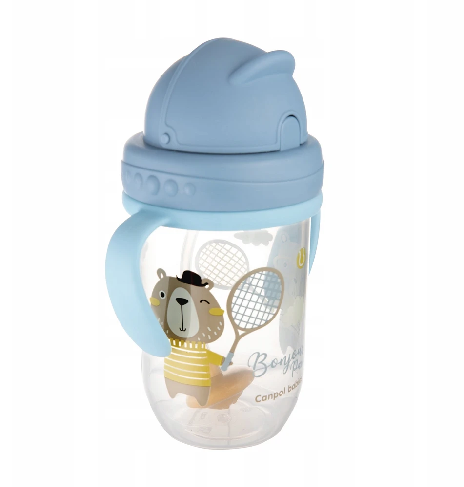 Canpolbabies CANPOL BABIES neišsipilanti gertuvė su šiaudeliu BONJOUR PARIS, 6m+, 270ml, mėlynos spalvos, 56/607_blu