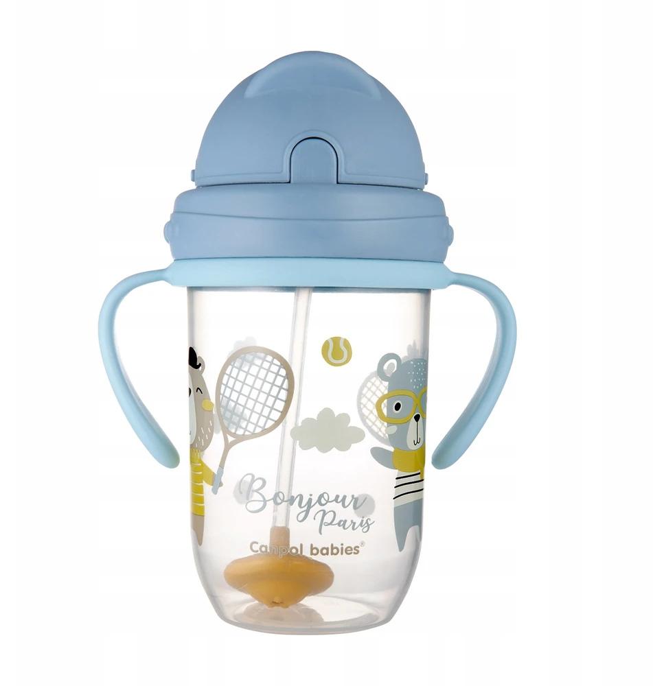 Canpolbabies CANPOL BABIES neišsipilanti gertuvė su šiaudeliu BONJOUR PARIS, 6m+, 270ml, mėlynos spalvos, 56/607_blu