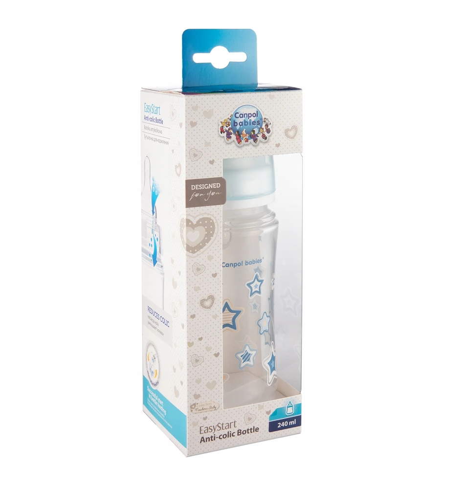 Canpolbabies CANPOL BABIES buteliukas plataus kaklelio Easy Start Newborn Anti-colic 240ml 35/217 mėlynas stars