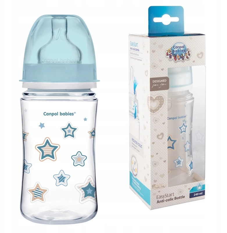Canpolbabies CANPOL BABIES buteliukas plataus kaklelio Easy Start Newborn Anti-colic 240ml 35/217 mėlynas stars