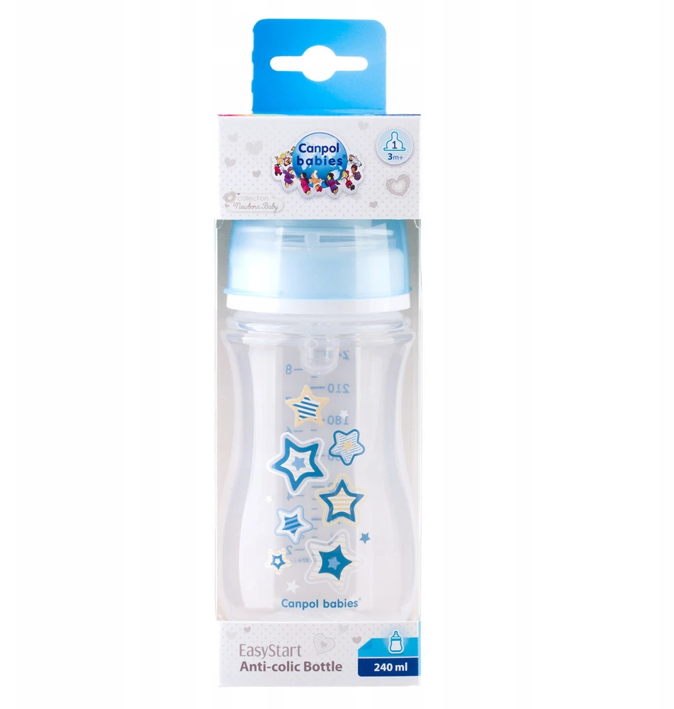 Canpolbabies CANPOL BABIES buteliukas plataus kaklelio Easy Start Newborn Anti-colic 240ml 35/217 mėlynas stars