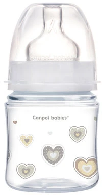 Canpolbabies CANPOL BABIES plataus kaklelio buteliukas EASYSTART ANTI-COLIC, beige hearts, 120 ml, 35/216