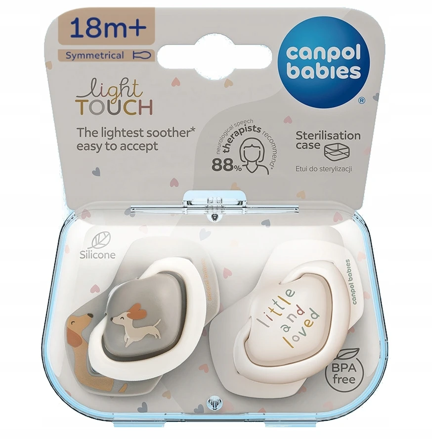 Canpolbabies CANPOL BABIES silikoniniai simetriniai čiulptukai Light touch DOGS, 18+m, 2 vnt., 22/672