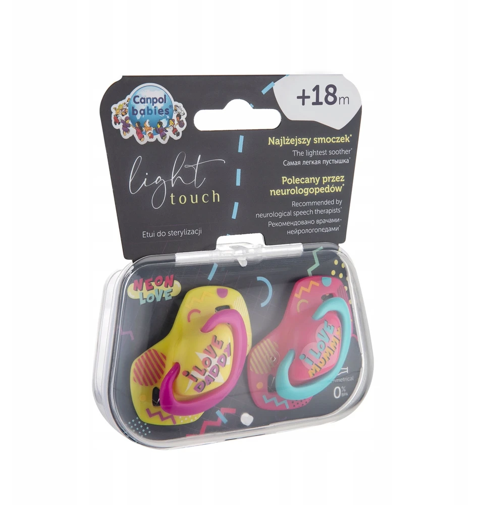 Canpolbabies CANPOL BABIES silikoninis simetrinis čiulptukas NEON LOVE, 18 mėn.+, 2 vnt., 22/654_pin