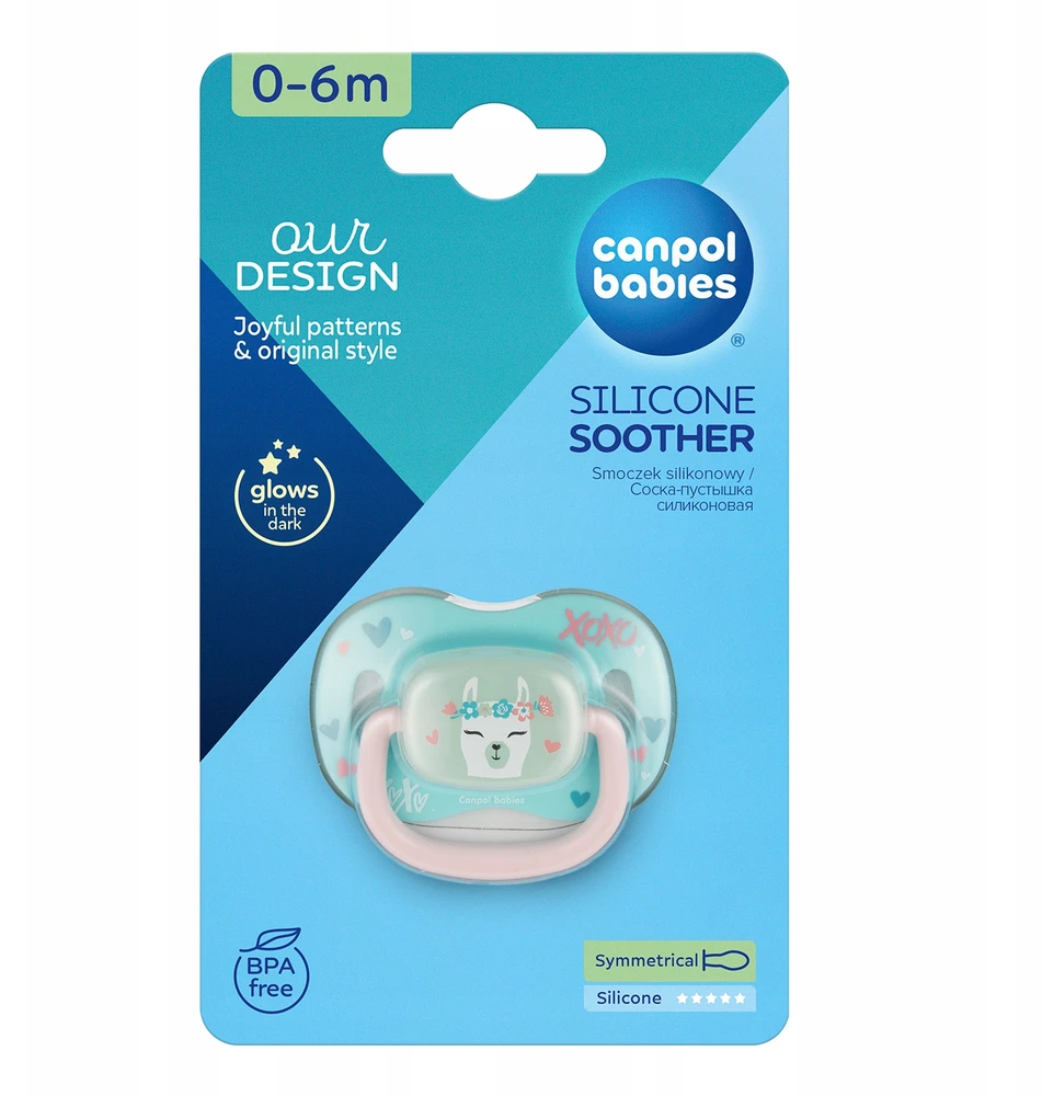 CANPOL BABIES silikoninis simetriškas čiulptukas, 0-6M, iliustracija: Miela lama