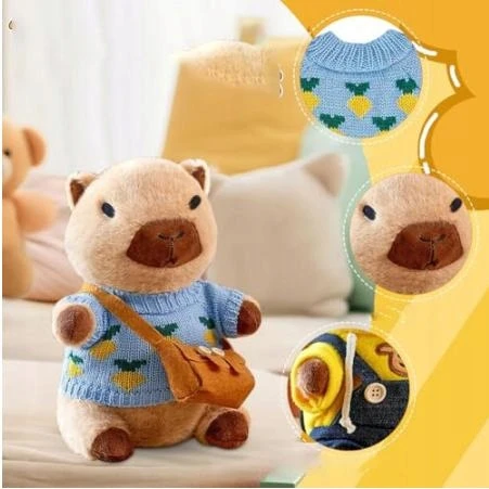 CAPYBARA PLIUSINIS ŽAISLAS STILINGI DRABUŽIŲ PRIEDAI SPALVOTAS RINKINYS VAIKAMS 23 CM
