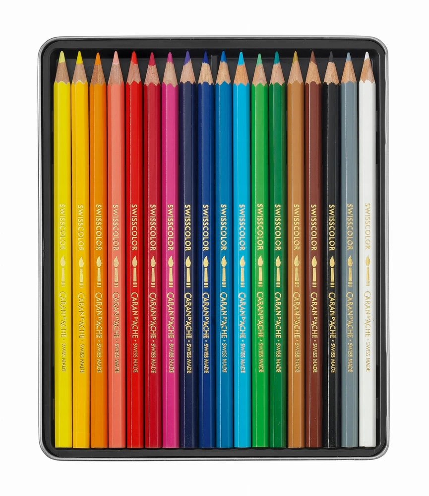 Caran D'ache Swisscolor akvarelinės kreidelės, 18 vnt., spalvų mišinys