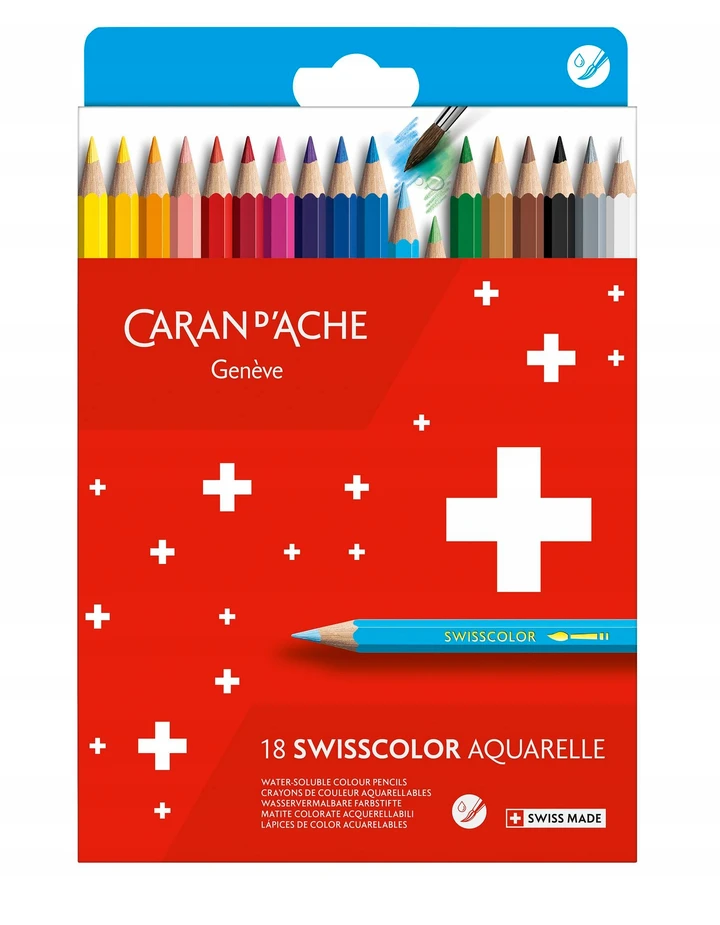 Caran D'ache Swisscolor akvarelinės kreidelės, 18 vnt.