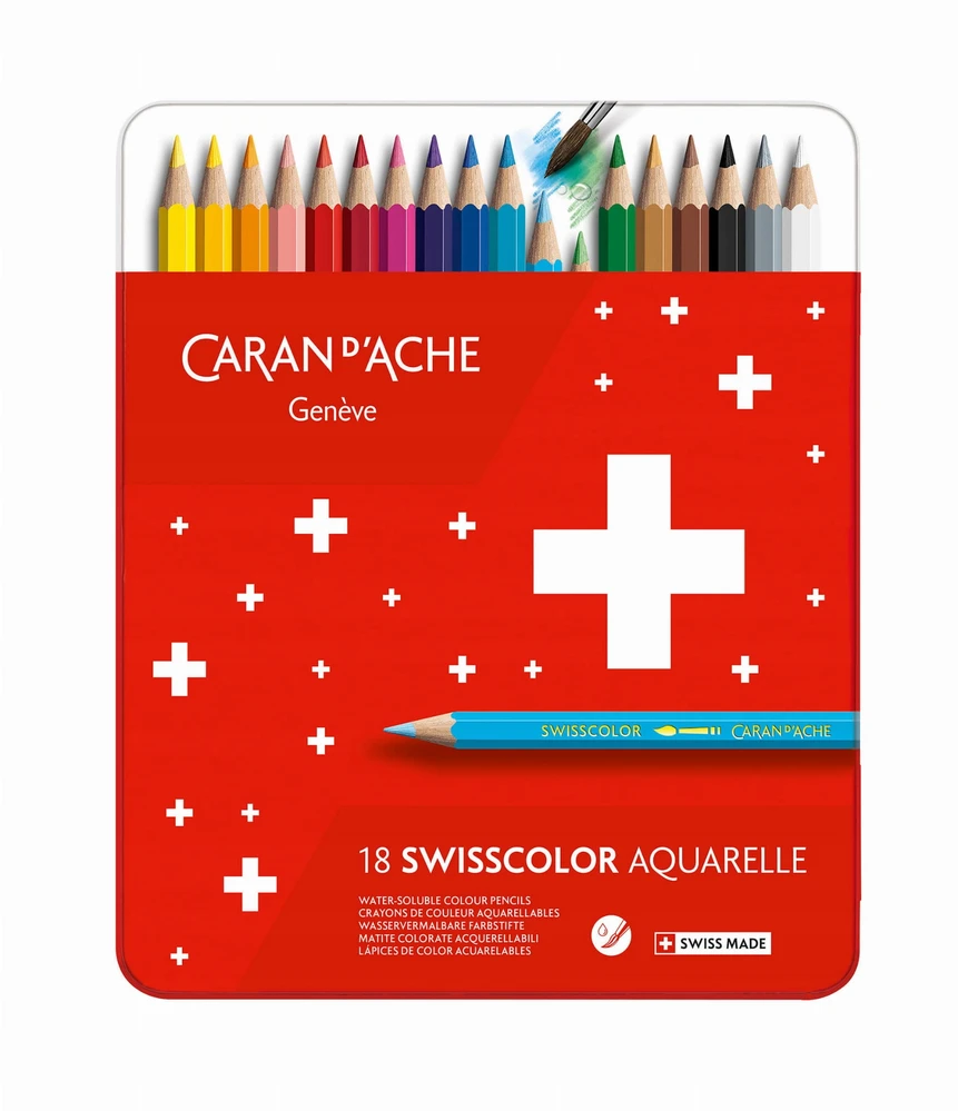 Caran D'ache Swisscolor akvarelinės kreidelės, 18 vnt., spalvų mišinys