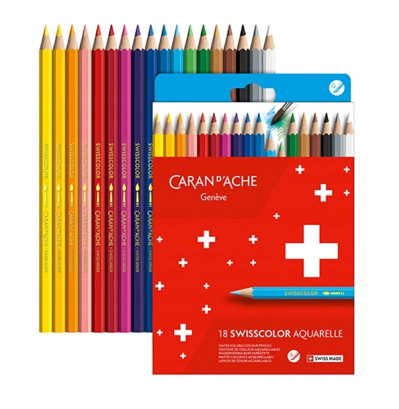Caran D'ache Swisscolor akvarelinės kreidelės, 18 vnt.
