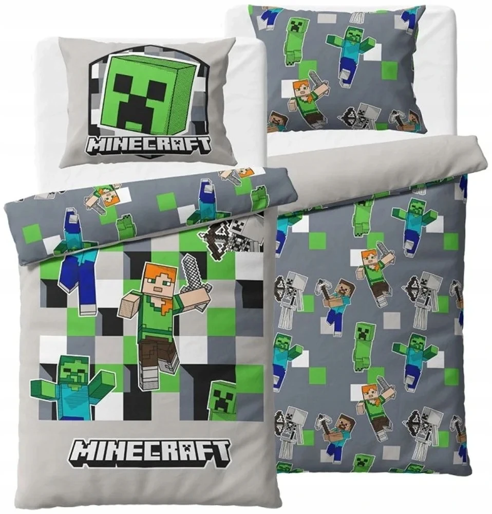 Carbotex Minecraft Pilkas patalynės komplektas,140x200 cm