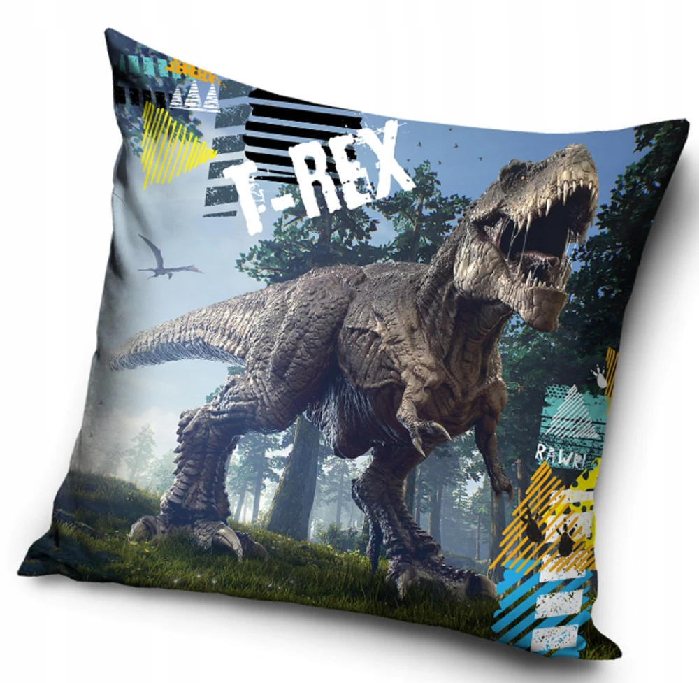 Carbotex Užvalkalas velvetowa na jaśka 40x40 mięciutka Trex dinozaur dino t-rex