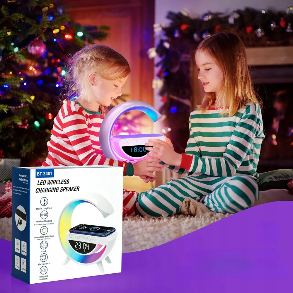 Carruzzo LAMPKA biurkowa LED kroviklis budzik głośnik zegar BLUETOOTH RGB DLA DZIECI