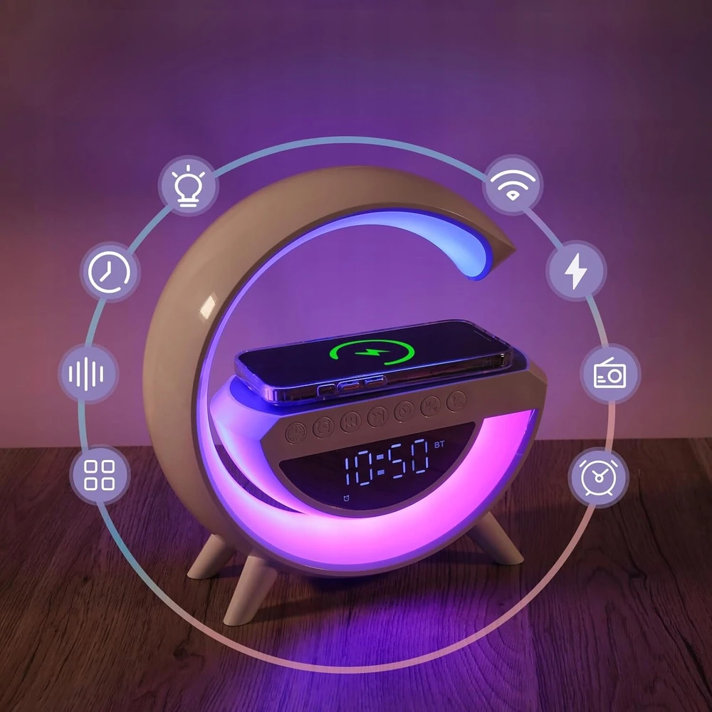 Carruzzo LAMPKA biurkowa LED kroviklis budzik głośnik zegar BLUETOOTH RGB DLA DZIECI