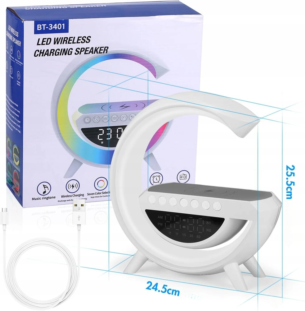 Carruzzo LAMPKA biurkowa LED kroviklis budzik głośnik zegar BLUETOOTH RGB DLA DZIECI