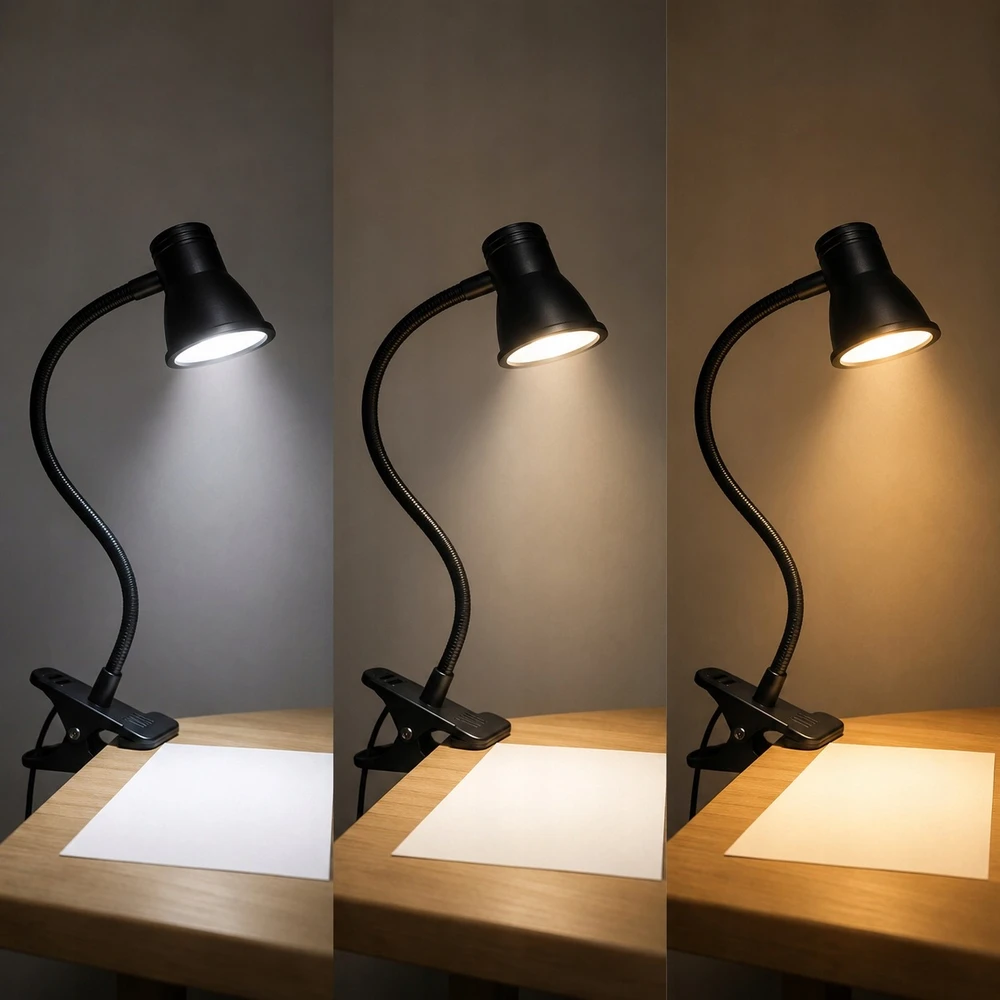 Carruzzo LAMPKA BIURKOWA LED NA KLIPS USB REGULOWANA SZKOLNA 3 BARWY DO CZYTANIA