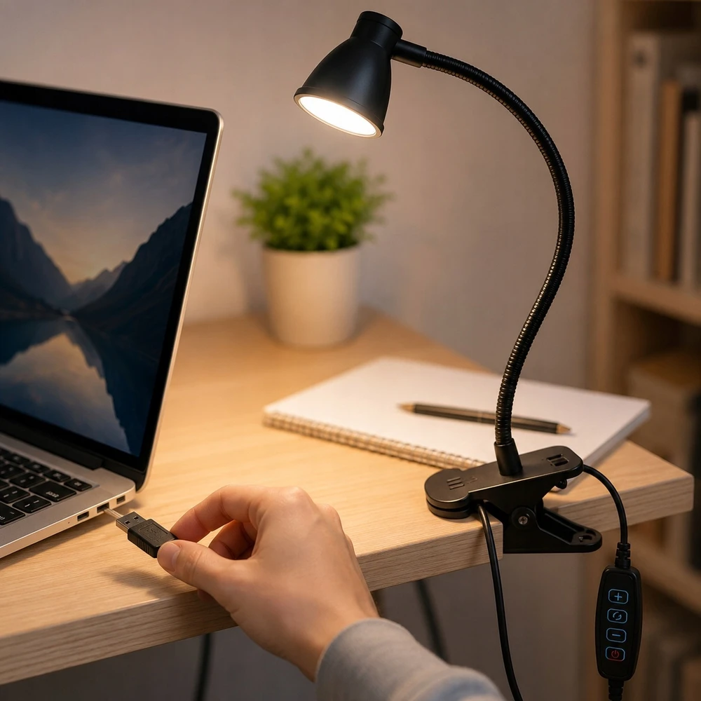 Carruzzo LAMPKA BIURKOWA LED NA KLIPS USB REGULOWANA SZKOLNA 3 BARWY DO CZYTANIA