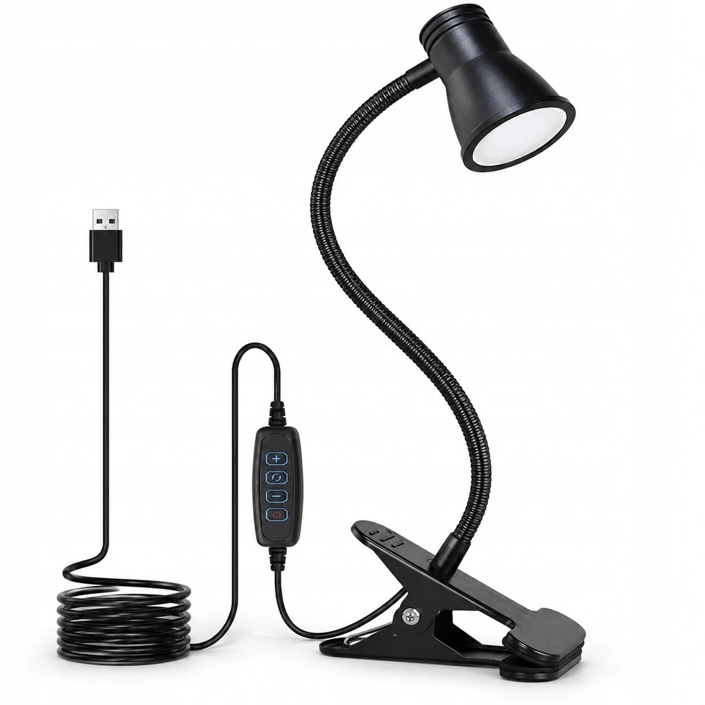Carruzzo LAMPKA BIURKOWA LED NA KLIPS USB REGULOWANA SZKOLNA 3 BARWY DO CZYTANIA