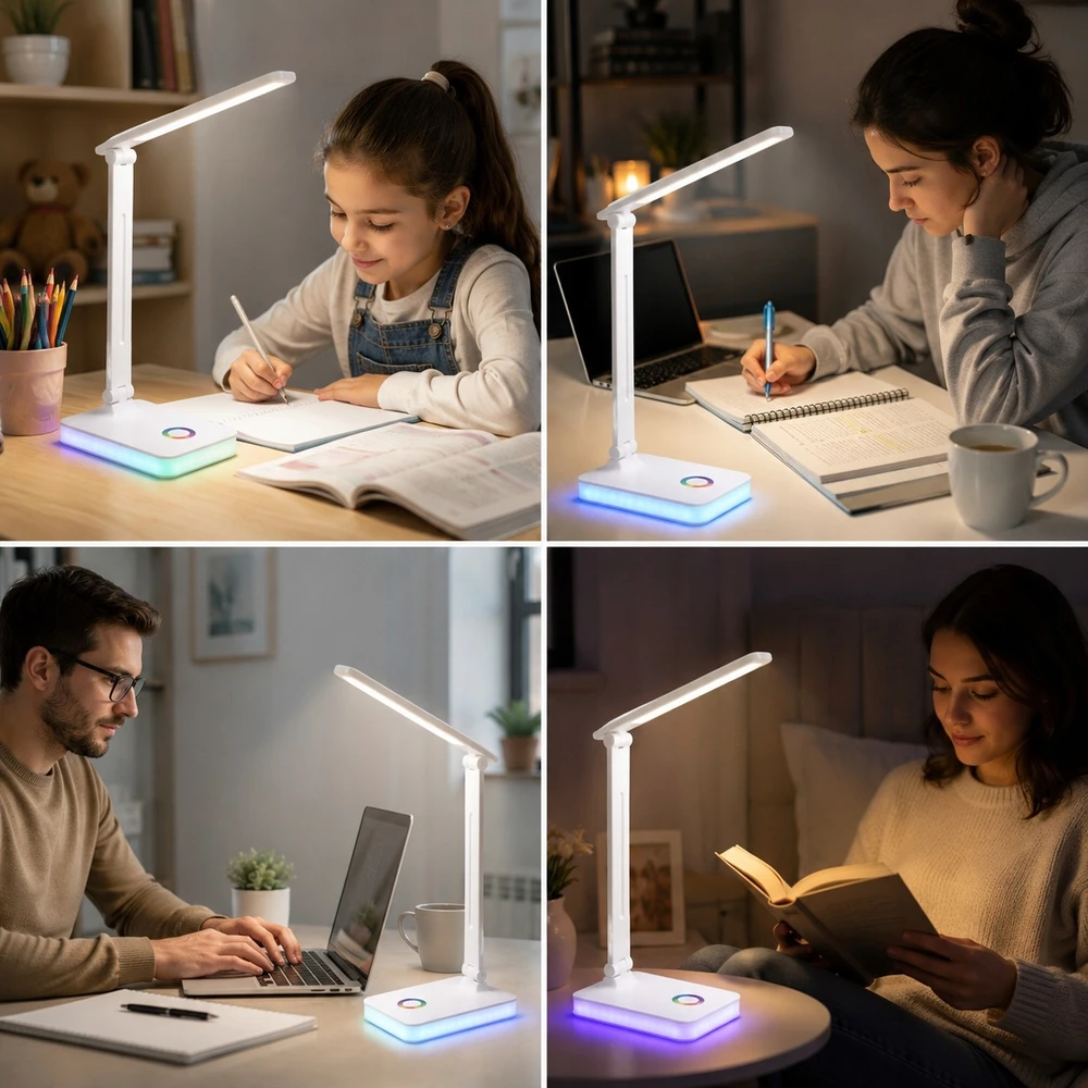 Carruzzo LAMPKA BIURKOWA LED RGB DOTYKOWA USB REGULOWANA SKŁADANA SZKOLNA DO NAUKI