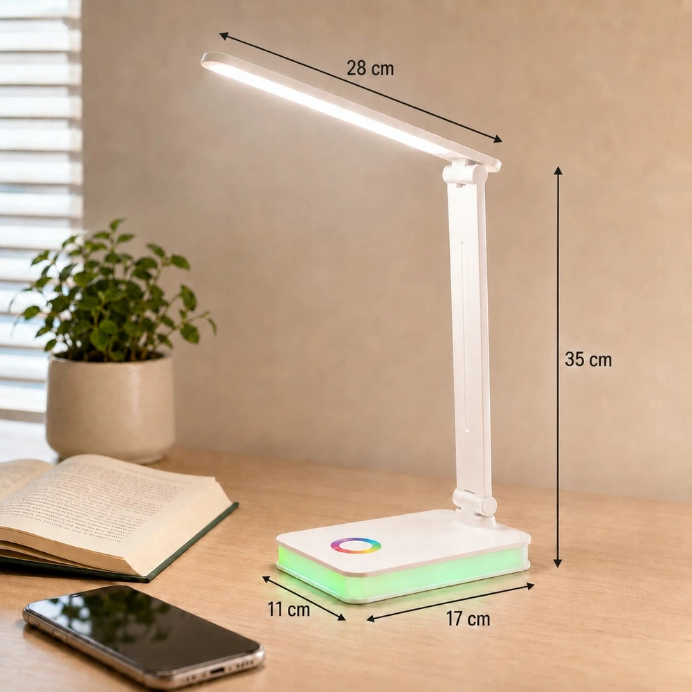 Carruzzo LAMPKA BIURKOWA LED RGB DOTYKOWA USB REGULOWANA SKŁADANA SZKOLNA DO NAUKI