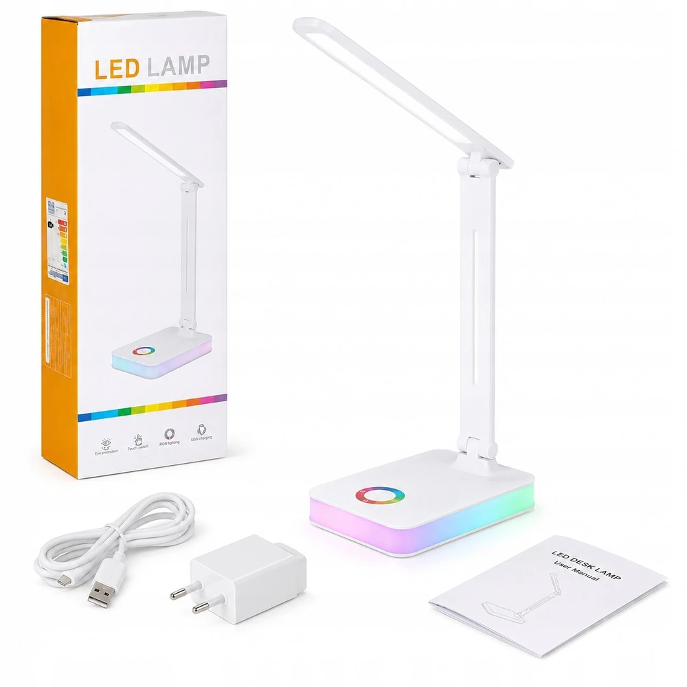 Carruzzo LAMPKA BIURKOWA LED RGB DOTYKOWA USB REGULOWANA SKŁADANA SZKOLNA DO NAUKI