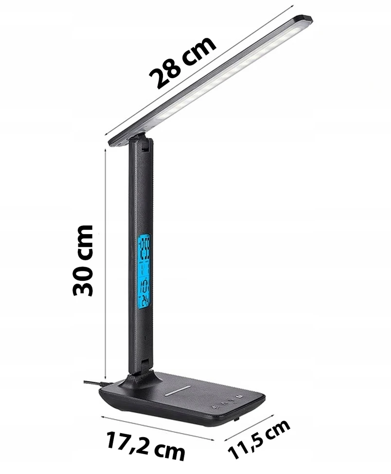 Carruzzo LAMPKA DO NAUKI PRACY Biurkowa LED ZEGAR BUDZIK TERMOMETR KALENDARZ premium