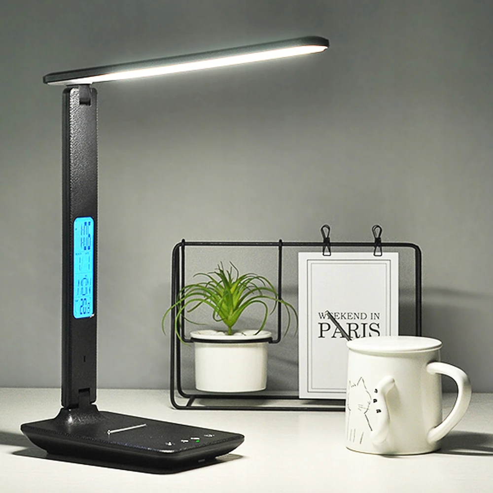 Carruzzo LAMPKA DO NAUKI PRACY Biurkowa LED ZEGAR BUDZIK TERMOMETR KALENDARZ premium
