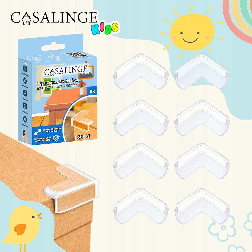 Casalinge Apsauga spintelėms, kampams, baldų kraštams, stalo kampams, 8 vnt. Bespalvis