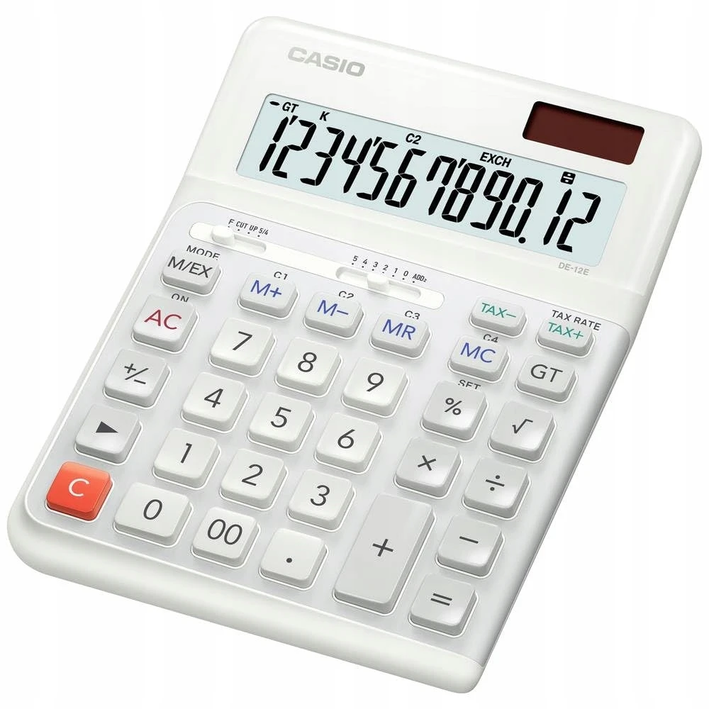 Casio De-12e-we biurko kalkuliatorius, baltas, 12 skaitmenų