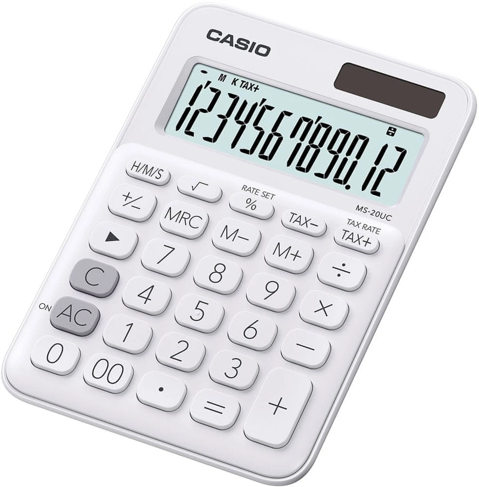 Stalinis skaičiuotuvas CASIO MS-20UC, 105x150x23 mm, balta sp.