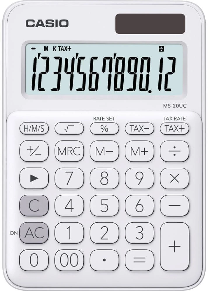 Stalinis skaičiuotuvas CASIO MS-20UC, 105x150x23 mm, balta sp.