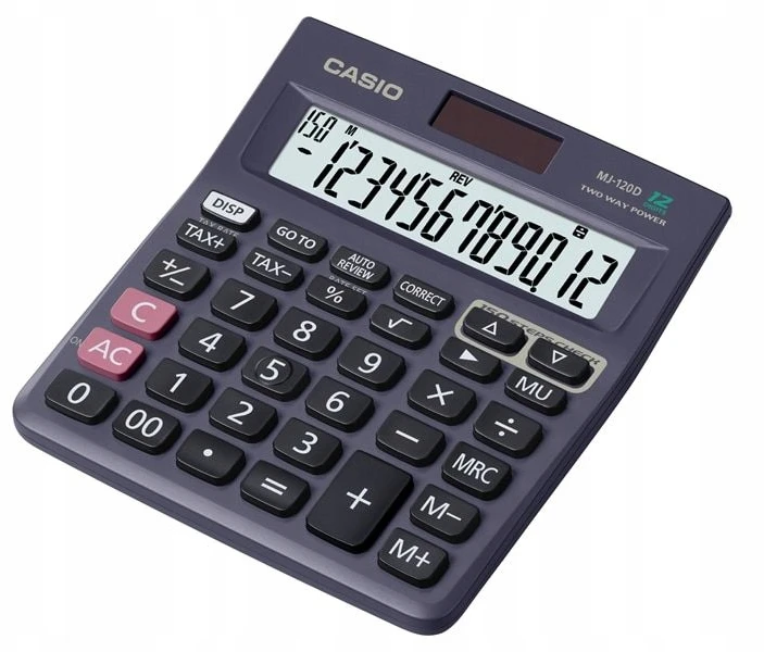 Stalinis skaičiuotuvas CASIO MJ-120D+, 126,5 x 148 x 28,6 mm