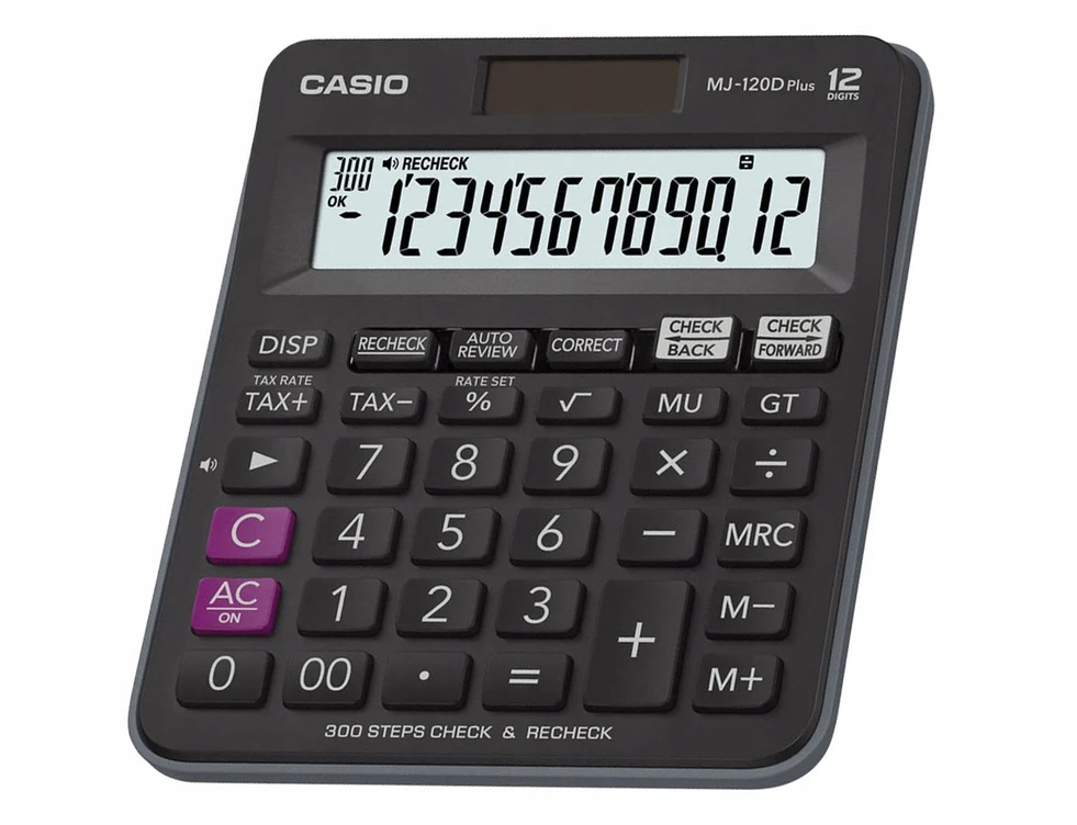 Stalinis skaičiuotuvas CASIO MJ-120D+, 126,5 x 148 x 28,6 mm