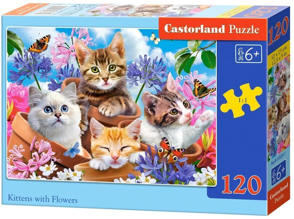 Castorland Dėlionė 120 vnt. - Kačiukai gėlėse