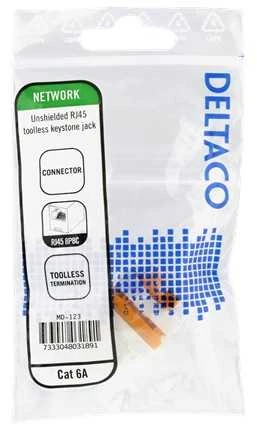 Cat6A "Keystone" lizdas, plastikinis DELTACO baltas / oranžinis / MD-123
