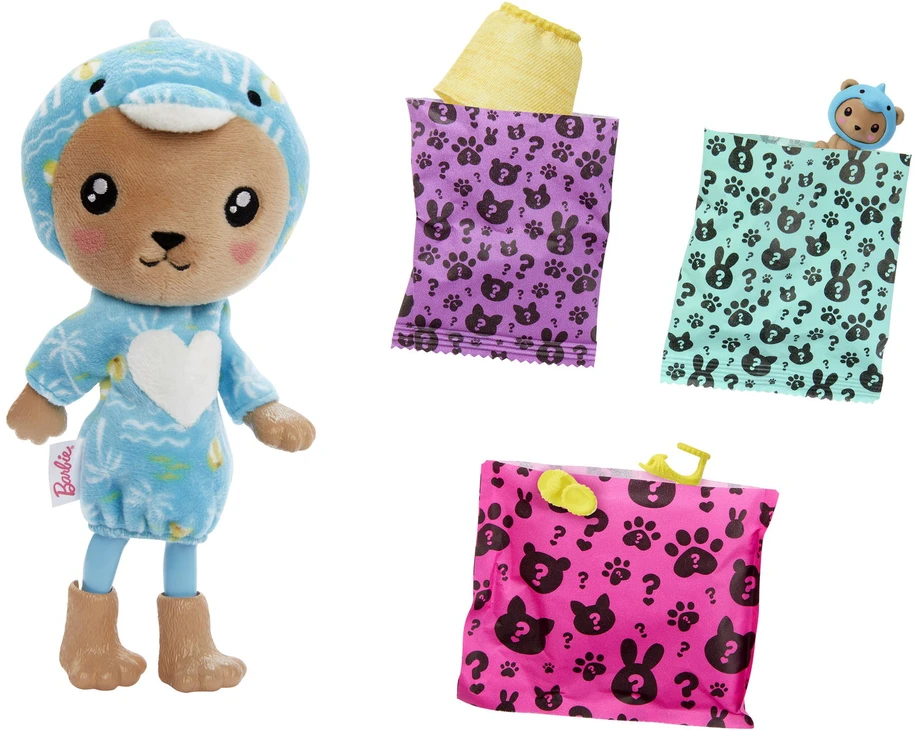 Mattel Čelsės „Cutie Reveal“ rinkinys, minkštutėlių kostiumų serija - meškutis + delfinas