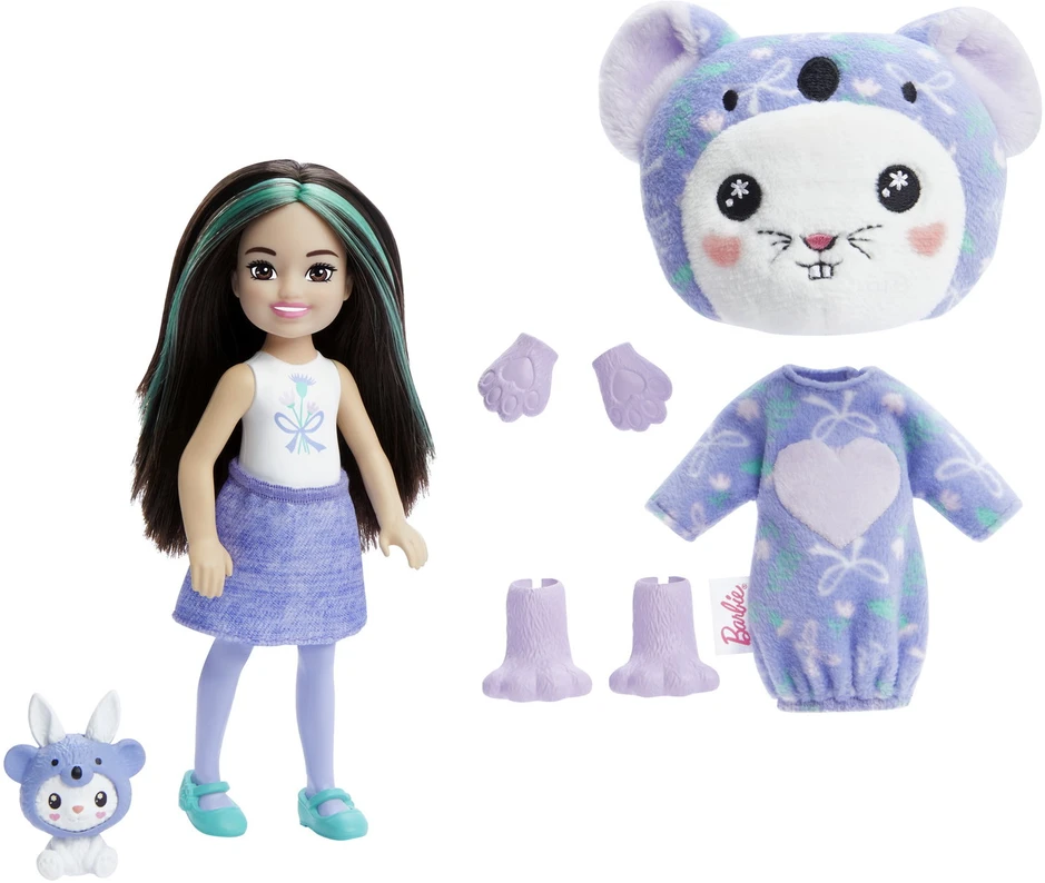 Mattel Čelsės „Cutie Reveal“ rinkinys, minkštutėlių kostiumų serija - triušelis + koala