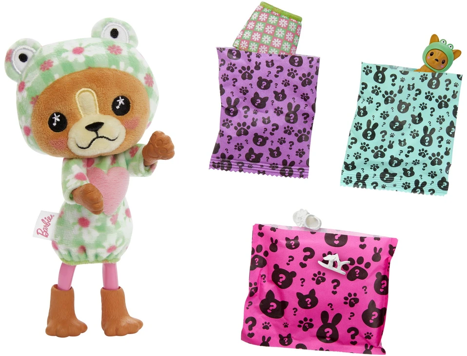 Mattel Čelsės „Cutie Reveal“ rinkinys, minkštutėlių kostiumų serija - šunelis + varlytė