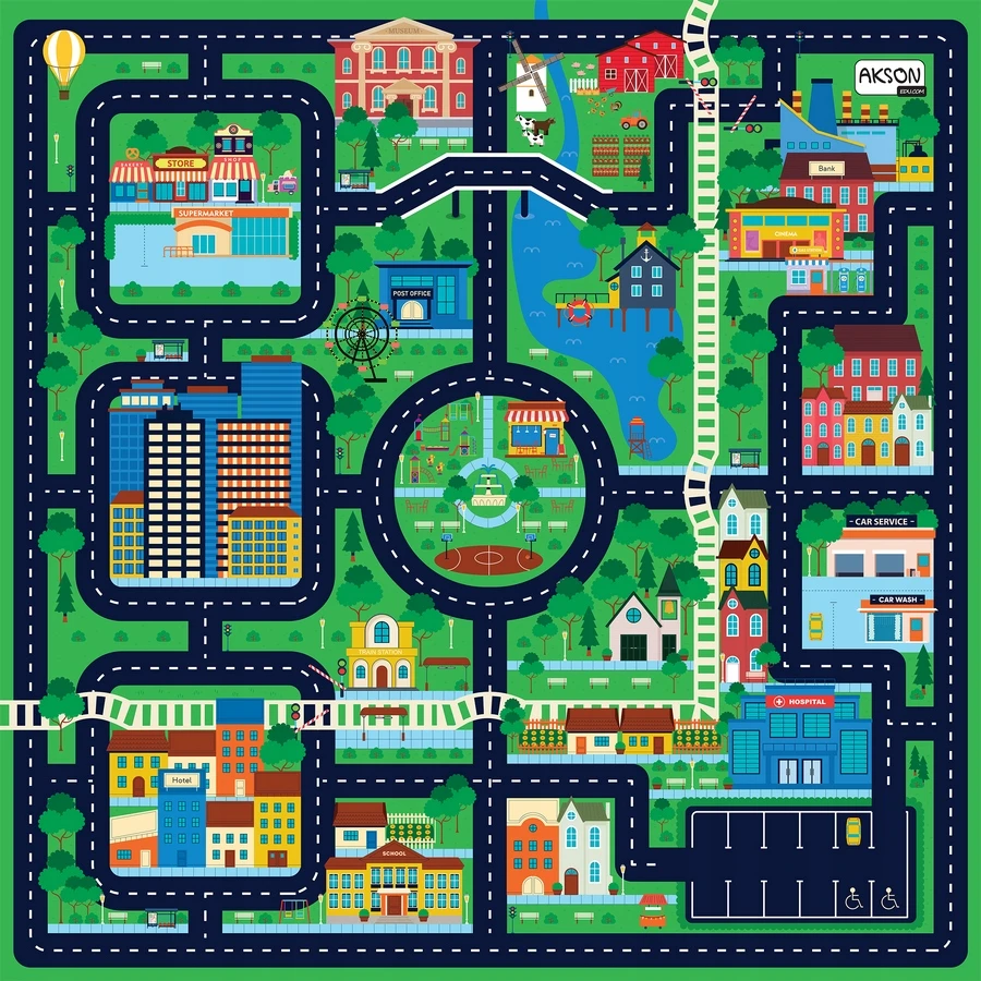 Centrum Akson Animacinė kilimėlis Miasto 100x100 cm – vaikų žaidimams ir mokymuisi