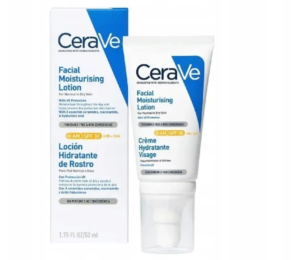 CeraVe veido drėkinamasis kremas normaliai ir sausai odai su SPF 30, 52ml