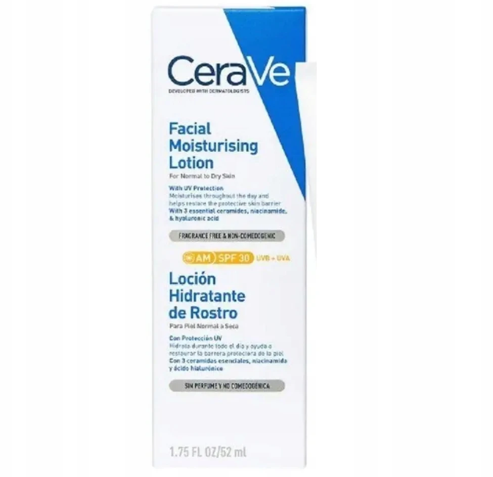 CeraVe veido drėkinamasis kremas normaliai ir sausai odai su SPF 30, 52ml