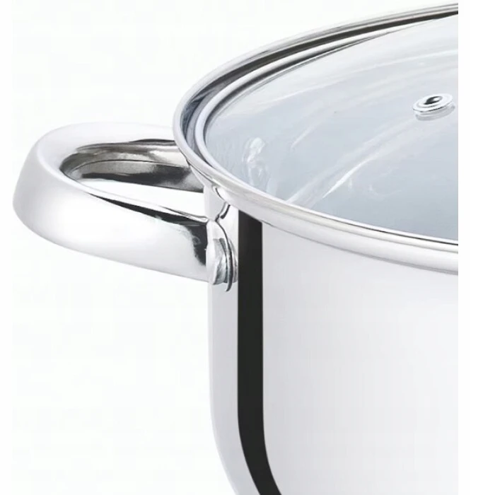 Cheffinger PLIENINIS PUODAS 3,9L INDUKCIJAI, NERŪDIJAMASIS PLIENAS, STIKLINIS dangtelis, 20 cm