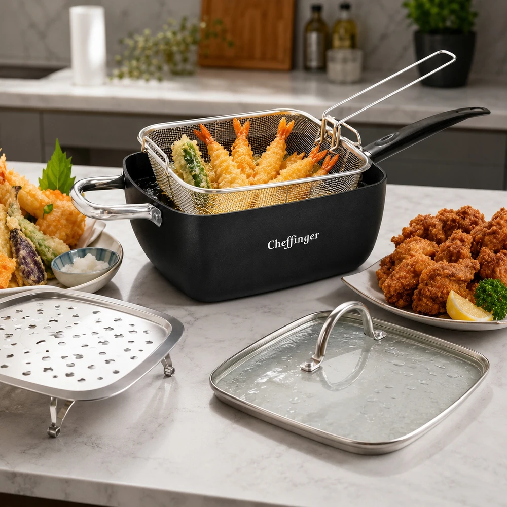 Cheffinger PUODAS ŽUVIŲ GRUPINTI + DIDELIS KREPŠELIS 5,4 l GRINDINtuvė
