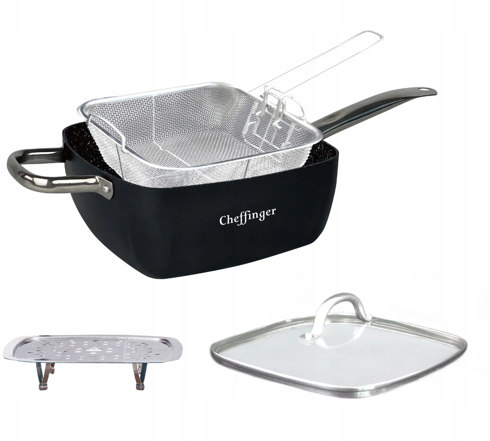 Cheffinger PUODAS ŽUVIŲ GRUPINTI + DIDELIS KREPŠELIS 5,4 l GRINDINtuvė