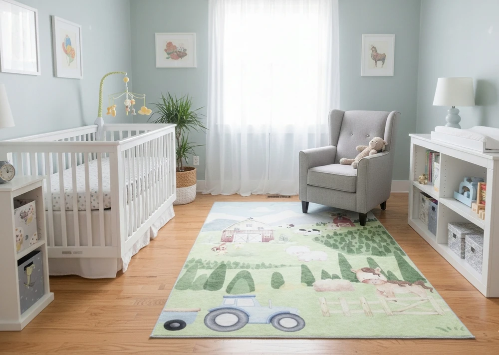 Chemex DYWAN Dziecięcy Drukowany KIDS 140x200 Wieś Traktor Krówka Młyn Las Zagroda