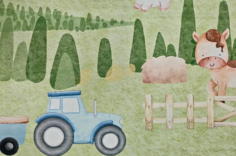 Chemex DYWAN Dziecięcy Drukowany KIDS 140x200 Wieś Traktor Krówka Młyn Las Zagroda